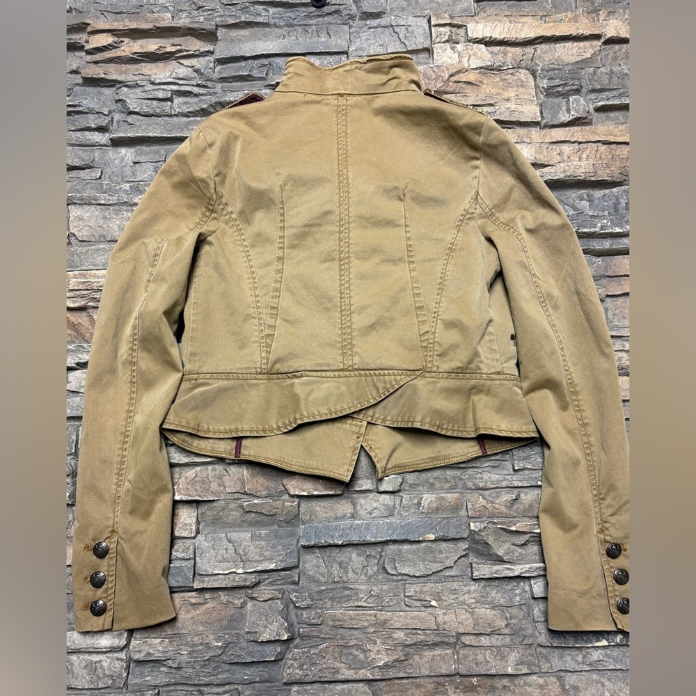 Free People Military-Style Khaki Jacket with Burgundy Trim - Picture 4 of 13
